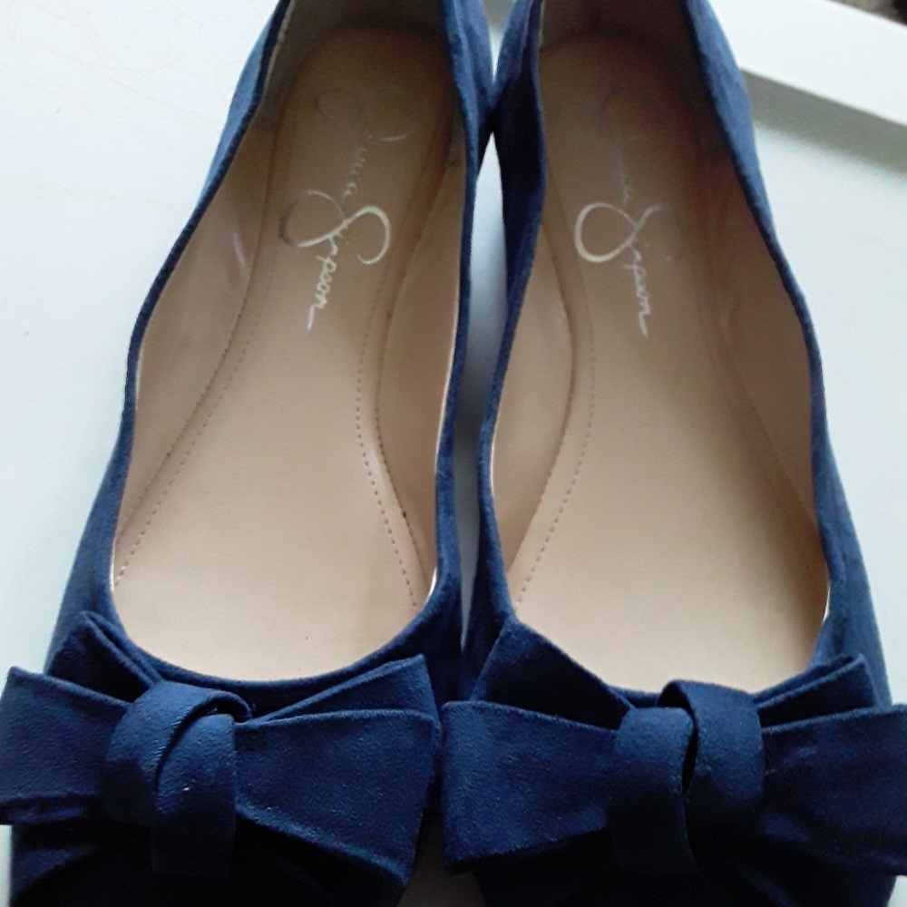 Blue suede flats